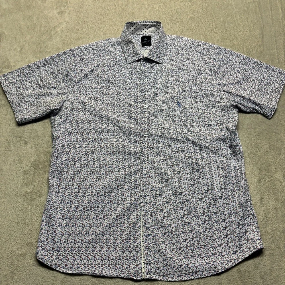 Tailorbyrd Button Up Shirt Golf Casual 100% Cotton All Over Pattern Mens XL Blue